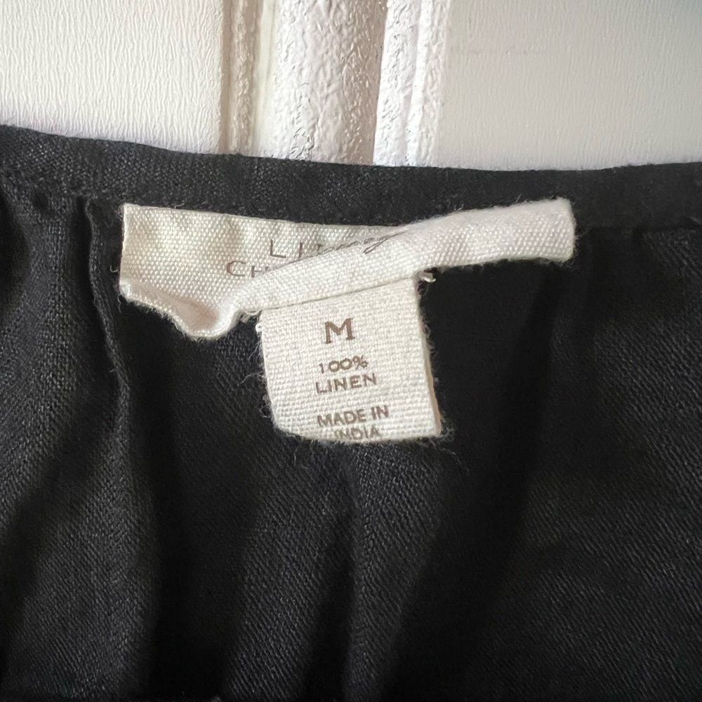 Black Linen Charter Club Black and White Embellished Blouse 3/4 Sleeve Size M - Picture 5 of 7